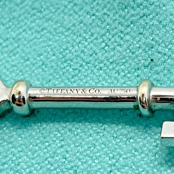 Tiffany & Co. 18k White Gold Diamond Heart Key Pendant 1.5 Inches w/ Pouch - Picture 4 of 11